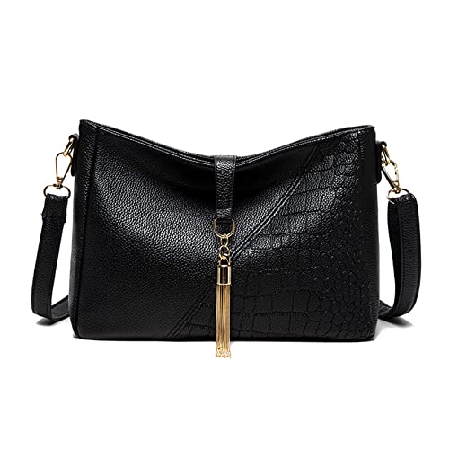 Shoulder Bag Retro Classic Purses Clutch Shoulder Purse Tote Handbag Crossbody Bag with Zipper Closure for Women (Black)