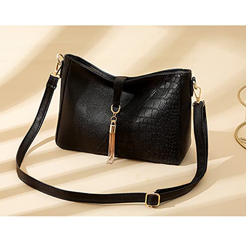 Shoulder Bag Retro Classic Purses Clutch Shoulder Purse Tote Handbag Crossbody Bag with Zipper Closure for Women (Black)