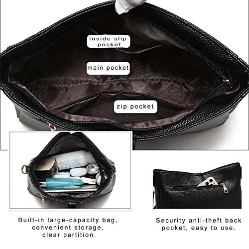 Shoulder Bag Retro Classic Purses Clutch Shoulder Purse Tote Handbag Crossbody Bag with Zipper Closure for Women (Black)