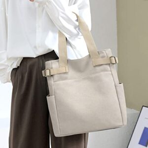 Women Canvas Tote Bag Large With Zippered Closure School ToTe Beach Work Travel Shoulder Bags (Beige)