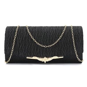 evening clutch purses for women small envelope glitter party wedding handbag evening bag with chain (black)