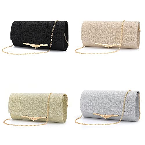 Evening Clutch Purses for Women Small Envelope Glitter Party Wedding Handbag Evening Bag with Chain (Black)