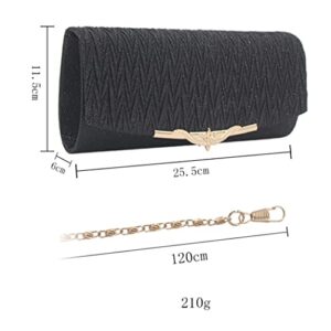 Evening Clutch Purses for Women Small Envelope Glitter Party Wedding Handbag Evening Bag with Chain (Black)