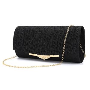 Evening Clutch Purses for Women Small Envelope Glitter Party Wedding Handbag Evening Bag with Chain (Black)