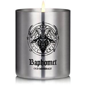 MASPRIV Gothic Scented Candle for Men - Rich Manly Scents, 50+ Hours Burn Time, Stainless Steel Tin with Popular Designs. Ideal Gift for Him(Oud Minerale)