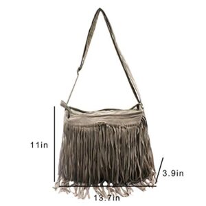 RARITYUS Women Fringe Tassel Shoulder Bag Large Leather Tote Handbag Hobo Crossbody Bag