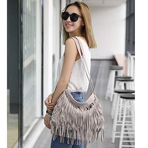 RARITYUS Women Fringe Tassel Shoulder Bag Large Leather Tote Handbag Hobo Crossbody Bag