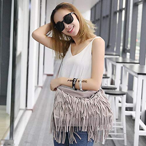 RARITYUS Women Fringe Tassel Shoulder Bag Large Leather Tote Handbag Hobo Crossbody Bag