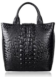 pijushi designer top handle satchel handbags for women crocodile handbag and purse leather tote bags (6061 black)