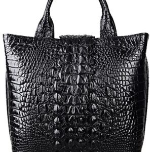 PIJUSHI Designer Top Handle Satchel Handbags for Women Crocodile Handbag and Purse Leather Tote Bags (6061 Black)