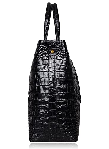 PIJUSHI Designer Top Handle Satchel Handbags for Women Crocodile Handbag and Purse Leather Tote Bags (6061 Black)