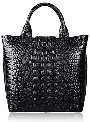 PIJUSHI Designer Top Handle Satchel Handbags for Women Crocodile Handbag and Purse Leather Tote Bags (6061 Black)