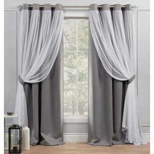 exclusive home catarina layered solid room darkening blackout and sheer grommet top curtain panel pair, 52″x84″, soft grey