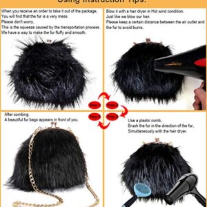 FHQHTH Faux Fur Purse Fashion Clutch Handbag Shoulder Vintage Evening Bags for Women [Black]