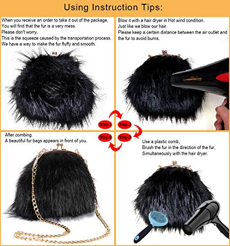 FHQHTH Faux Fur Purse Fashion Clutch Handbag Shoulder Vintage Evening Bags for Women [Black]