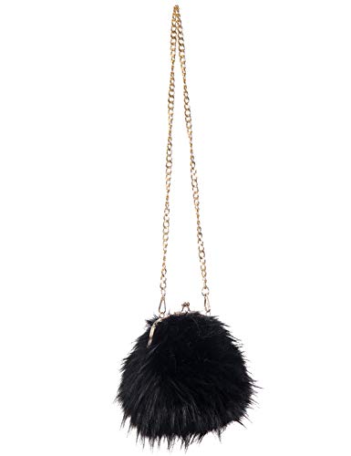 FHQHTH Faux Fur Purse Fashion Clutch Handbag Shoulder Vintage Evening Bags for Women [Black]