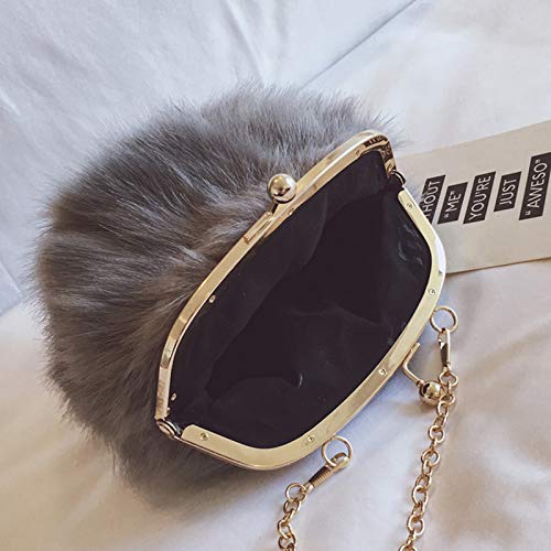 FHQHTH Faux Fur Purse Fashion Clutch Handbag Shoulder Vintage Evening Bags for Women [Black]