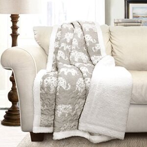 lush decor elephant parade throw fuzzy reversible sherpa blanket, 60” x 50”, gray