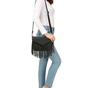 HDE Women's PU Leather Hobo Fringe Crossbody Tassel Purse Vintage Small Handbag