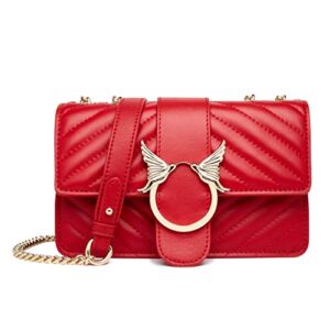 women fashion shoulder bag genuine leather clutch handbag quilted crossbody bag with chain – wine