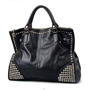 women ladiespunk handbag purse middle size top handle shoulder crossbody bag gold rivet satchel tote black