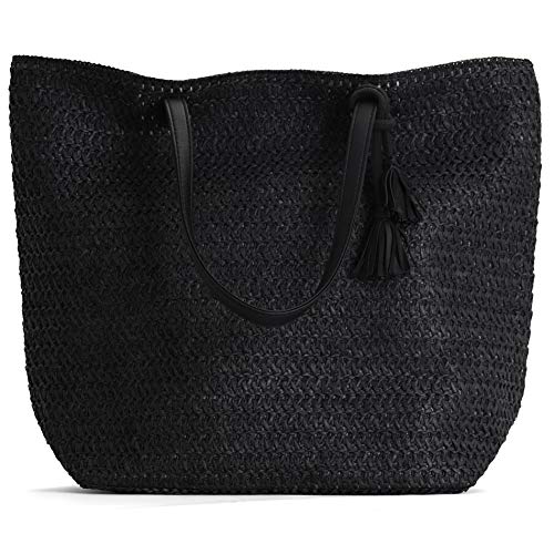 Rutledge & King Straw Bag - Tote Bag - Beach Bag - Large Tote Bag (1 pack, Black)