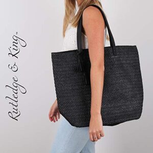 Rutledge & King Straw Bag - Tote Bag - Beach Bag - Large Tote Bag (1 pack, Black)