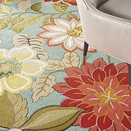 Nourison Fantasy Aqua 8' x 10'6" Area-Rug, Modern, Floral, Bed Room, Living Room, Dining Room, Kitchen, Easy washing, Non Shedding, (8' x 11')