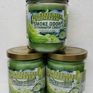 Smoke Odor Exterminator 13oz Jar Candles Cool Cucumber & Honeydew, (3) Set of Three Candles.