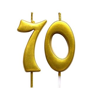 gold 70th birthday numeral candle, number 70 cake topper candles party decoration for women or men