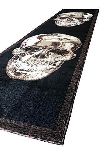 Skull Area Rug Brown & Black Carpet King Design 134 (2 Feet X 7 Feet 3 Inch)