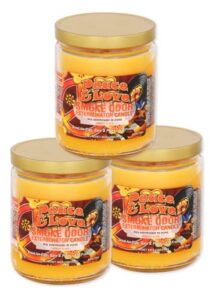 smoke odor exterminator 13oz jar candles (peace & love, 3) set of three candles.