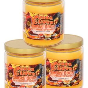 Smoke Odor Exterminator 13oz Jar Candles (Peace & Love, 3) Set of Three Candles.