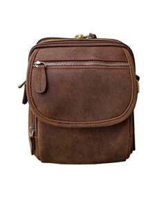 roma leathers gun concealment square body bag – zippered pocket, adjustable and lockable holster – brown