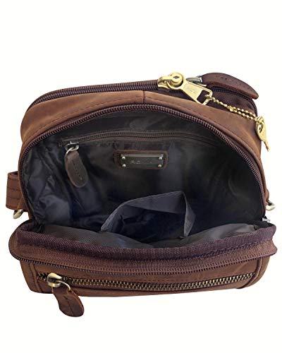 Roma Leathers Gun Concealment Square Body Bag - Zippered Pocket, Adjustable and Lockable Holster - Brown