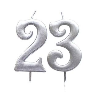 magjuche silver 23rd birthday numeral candle, number 23 cake topper candles party decoration for women or men
