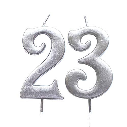 MAGJUCHE Silver 23rd Birthday Numeral Candle, Number 23 Cake Topper Candles Party Decoration for Women or Men