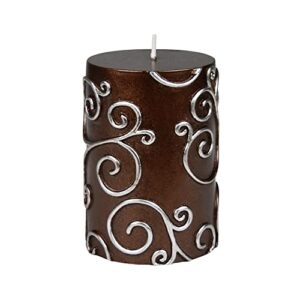 zest candle pillar candles, 3 by 4-inch, brown scroll