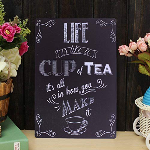 ARTCLUB Enjoy Your Life Metal Plate Sign, LIFE is Like a CUP of TEA Funny Saying Antique Plaque Vintage Poster Kitchen Living Room Wall Decor