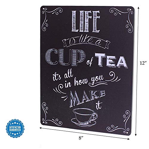 ARTCLUB Enjoy Your Life Metal Plate Sign, LIFE is Like a CUP of TEA Funny Saying Antique Plaque Vintage Poster Kitchen Living Room Wall Decor