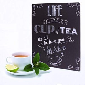 ARTCLUB Enjoy Your Life Metal Plate Sign, LIFE is Like a CUP of TEA Funny Saying Antique Plaque Vintage Poster Kitchen Living Room Wall Decor