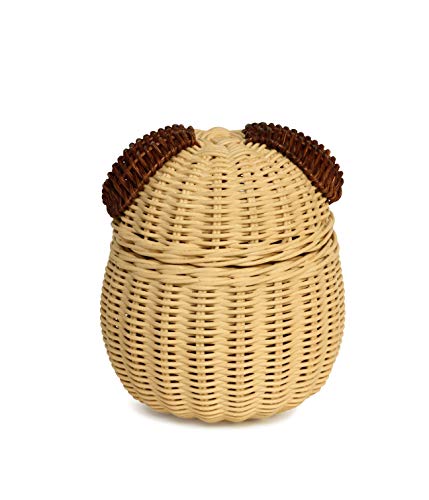 G6 COLLECTION Dog Rattan Storage Basket with Lid Decorative Home Decor Hand Woven Shelf Organizer Cute Handmade Handcrafted Nursery Gift Art Animal Decoration Artwork Wicker Puppy (Small)