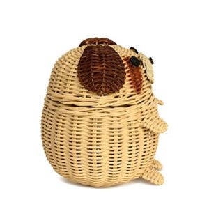 G6 COLLECTION Dog Rattan Storage Basket with Lid Decorative Home Decor Hand Woven Shelf Organizer Cute Handmade Handcrafted Nursery Gift Art Animal Decoration Artwork Wicker Puppy (Small)