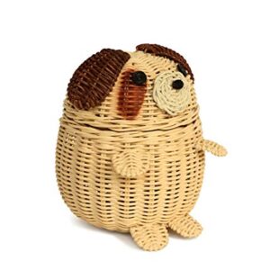 G6 COLLECTION Dog Rattan Storage Basket with Lid Decorative Home Decor Hand Woven Shelf Organizer Cute Handmade Handcrafted Nursery Gift Art Animal Decoration Artwork Wicker Puppy (Small)