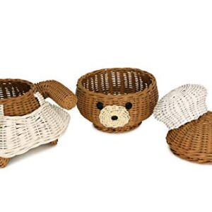 G6 COLLECTION Bear Rattan Storage Basket With Lid Decorative Bin Home Decor Hand Woven Shelf Organizer Cute Handmade Handcrafted Gift Art Decoration Artwork Wicker Bear (Chef Bear)