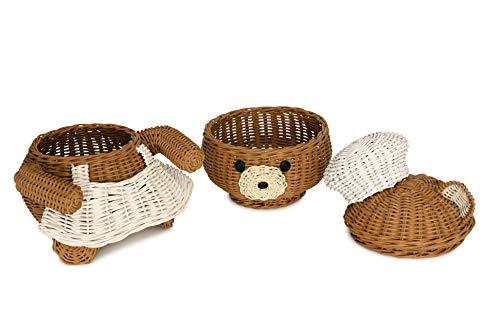 G6 COLLECTION Bear Rattan Storage Basket With Lid Decorative Bin Home Decor Hand Woven Shelf Organizer Cute Handmade Handcrafted Gift Art Decoration Artwork Wicker Bear (Chef Bear)