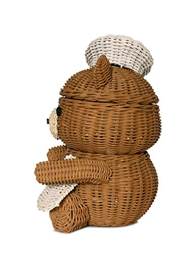 G6 COLLECTION Bear Rattan Storage Basket With Lid Decorative Bin Home Decor Hand Woven Shelf Organizer Cute Handmade Handcrafted Gift Art Decoration Artwork Wicker Bear (Chef Bear)