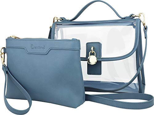 B BRENTANO Clear Top Handle Satchel Crossbody Bag with Removable Wristlet Pouch (Stadium Policy-Compliant Bag) (Blue)