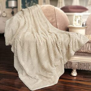 home soft things white herringbone brushed throw blanket, 60” x 80”, beige, lightweight fluffy plush comfy cozy couch bed covers suitable for kids adults friends home décor