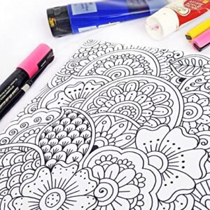 Henna Doodle Coloring Canvas For Adults, Stretched primed canvas to color